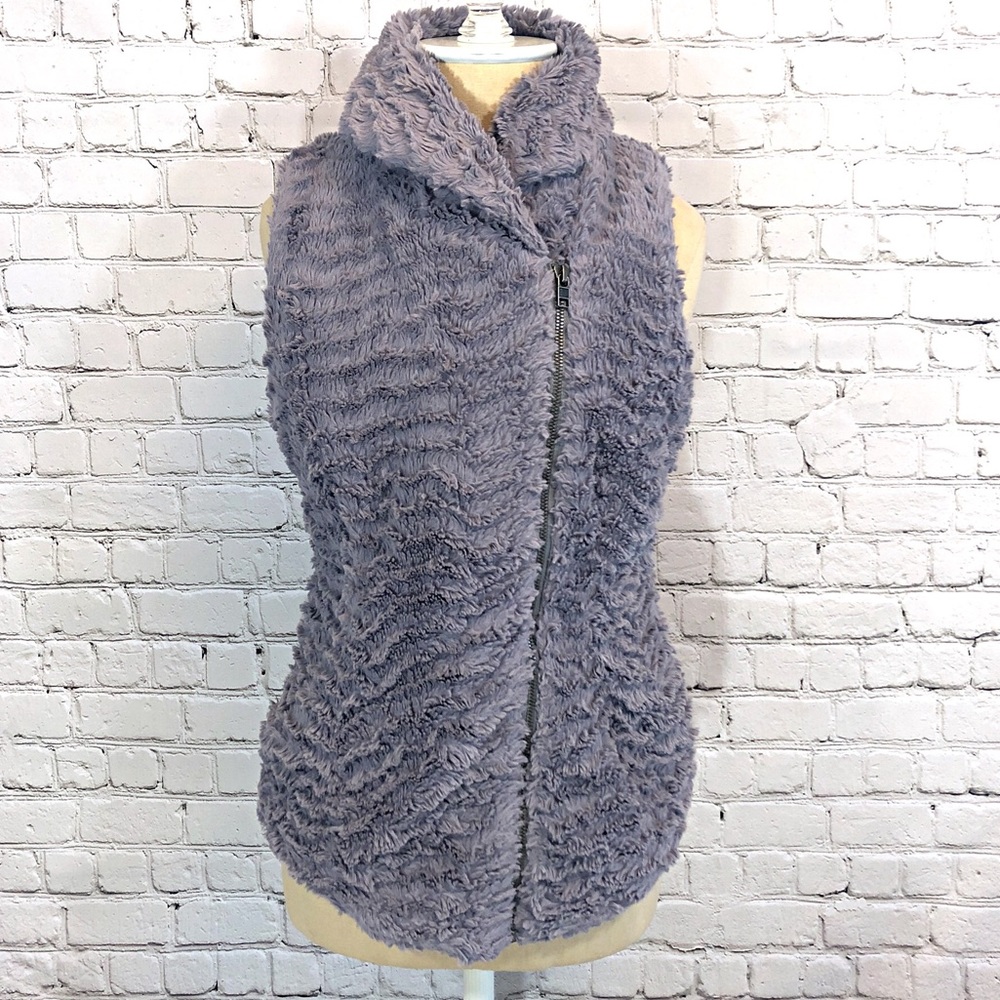 Patagonia Gray Off Center Zip Up Vest Sherpa XS S